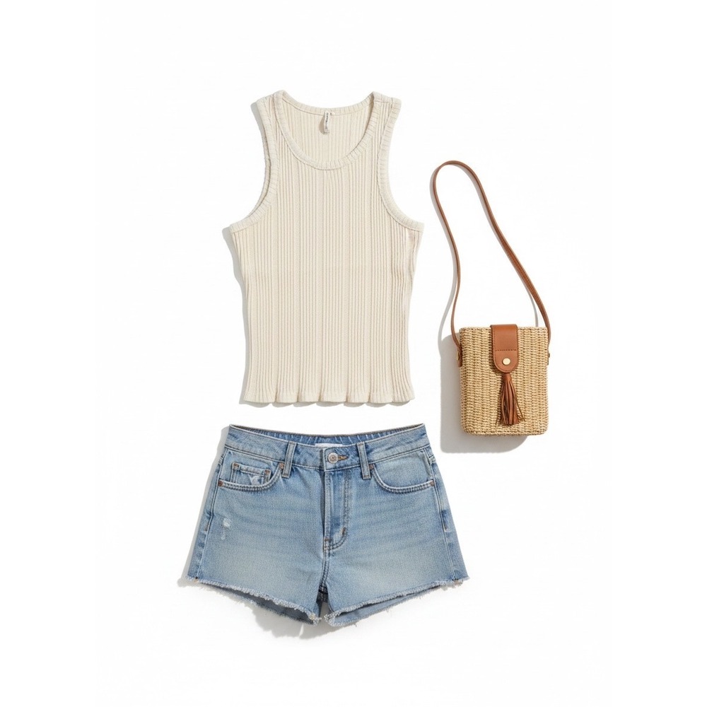 Anthropologie Robin Cream Ribbed Cotton Tank Top Coastal Minimalist Clean Girl M